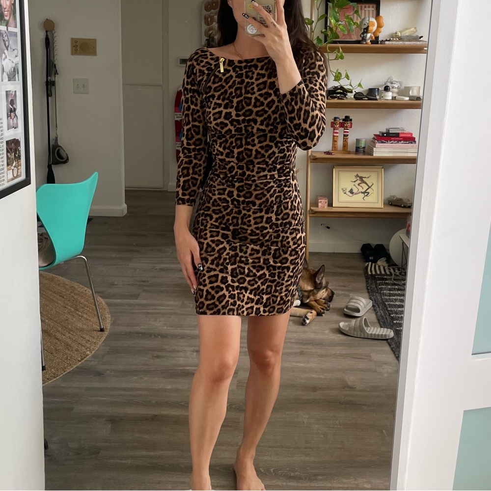 Leopard 3/4 sleeve mini dress